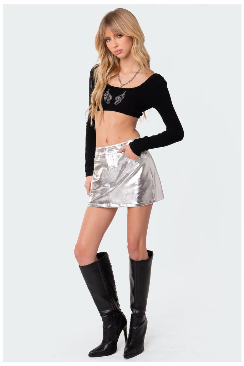 Metallic Faux Leather Miniskirt, Alternate, color, SILVER