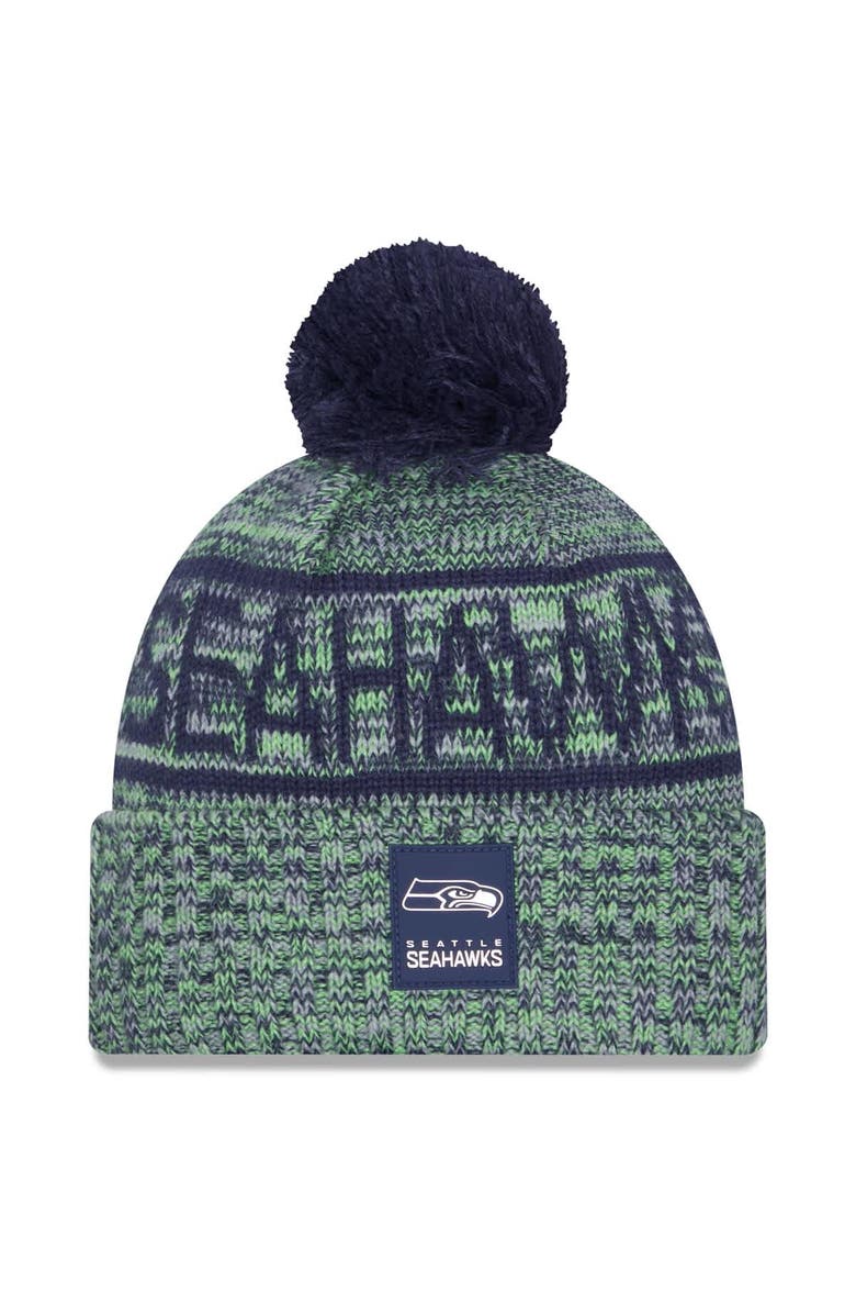 New Era Men's New Era Neon Green Seattle Seahawks 2025 Sideline Cold Weather Cuffed Knit Hat with Pom, Main, color, Neon Green