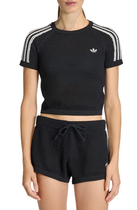 Open Stitch Short Sleeve Crop Sweater