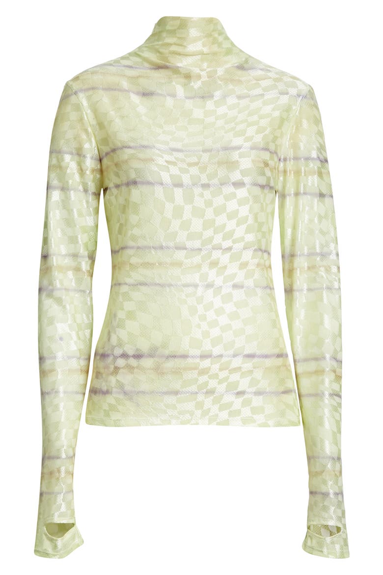 Thumbtastic Mock Neck Mesh Top, Alternate, color, LIME STRIPE STAR