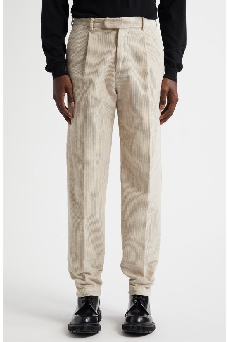 Easy Fit Pleated Corduroy Pants, Main, color, ALMOND/ OFF WHITE