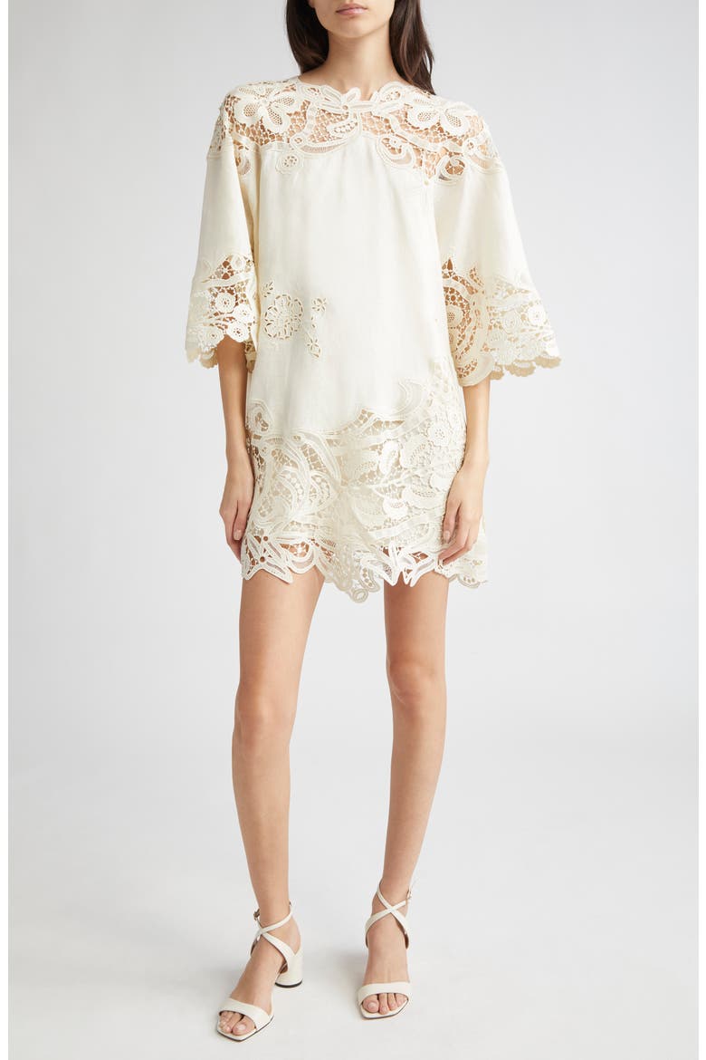 Brinna Lace Trim Linen Top, Main, color, PRISTINE
