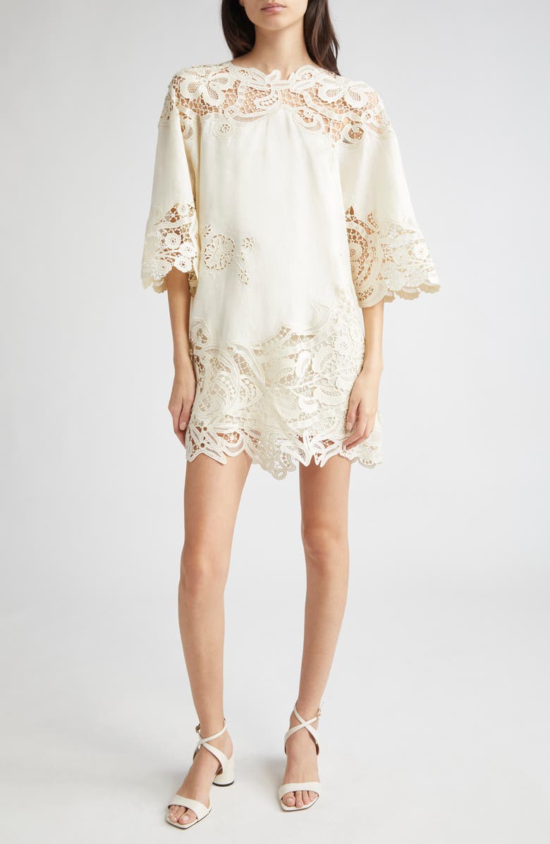 Ulla Johnson Brinna Lace Trim Linen Top, Main, color, Pristine