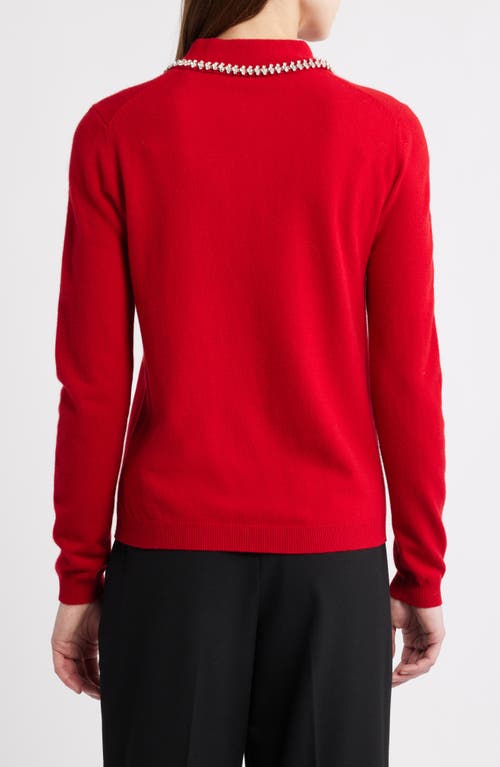 Elie Tahari The Janine Embellished Polo Sweater In Red