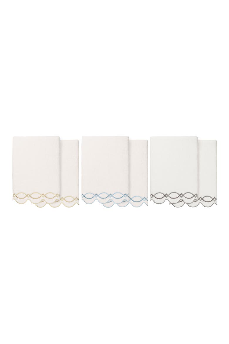Diamond Chain Scallop Set of 2 Bath Towels, Alternate, color, WHITE/ GRAY