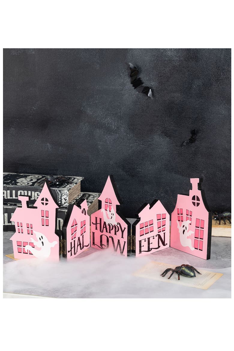 Halloween Wooden Hinged Haunted House Table Decor, Alternate, color, Pink