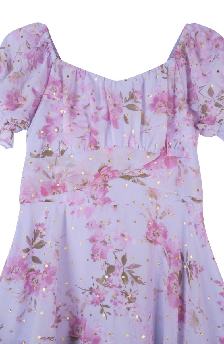 Zunie Kids' Floral Puff Sleeve Party Romper, Alternate, color, Blue Multi