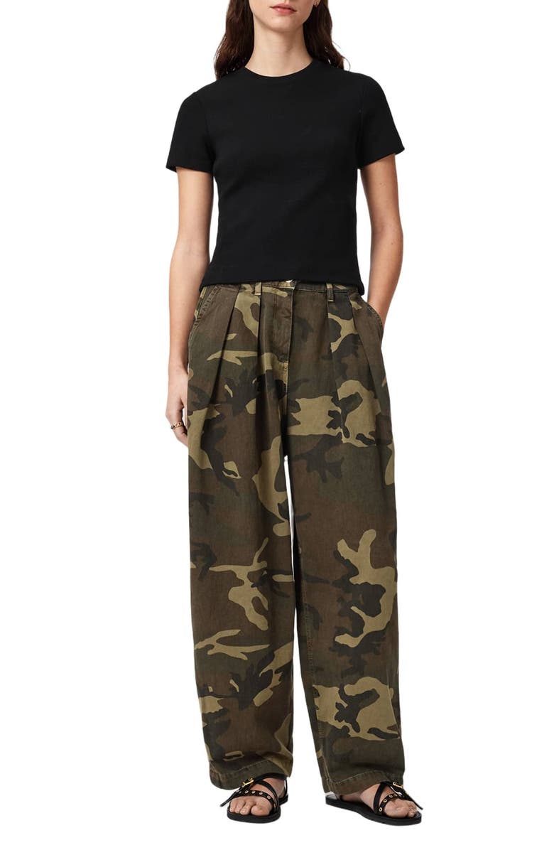AllSaints Becca Camo Denim Pants, Alternate, color, Camo Green