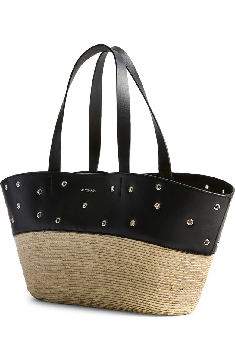 Altuzarra Knot Studded Leather & Straw Basket Tote, Alternate, color, 381001 Black/ Silver