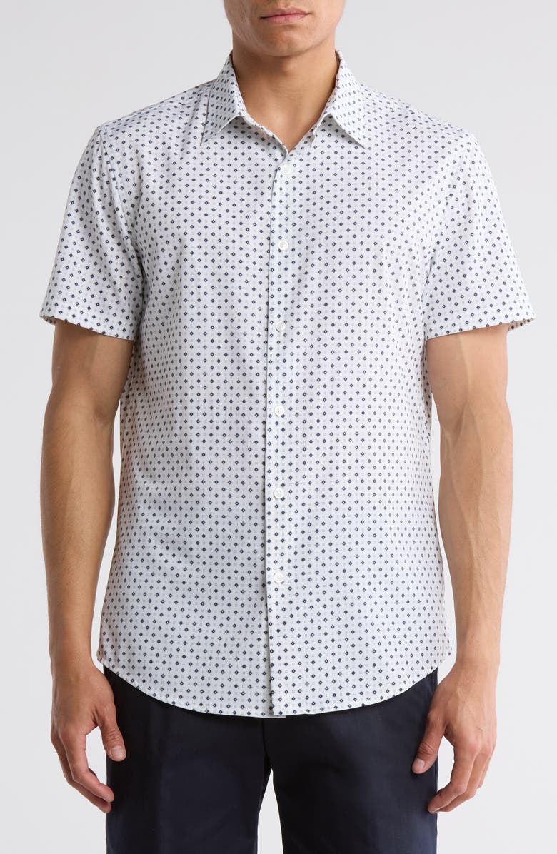 14th & Union Short Sleeve Performance Button-Up Shirt, Main, color, White Diamond Foulard