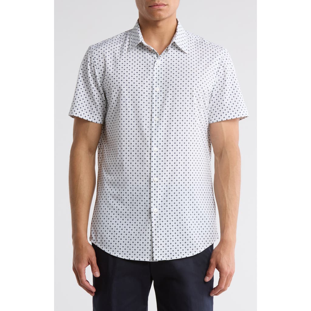 14th & Union Short Sleeve Performance Button-up Shirt In White Diamond Foulard
