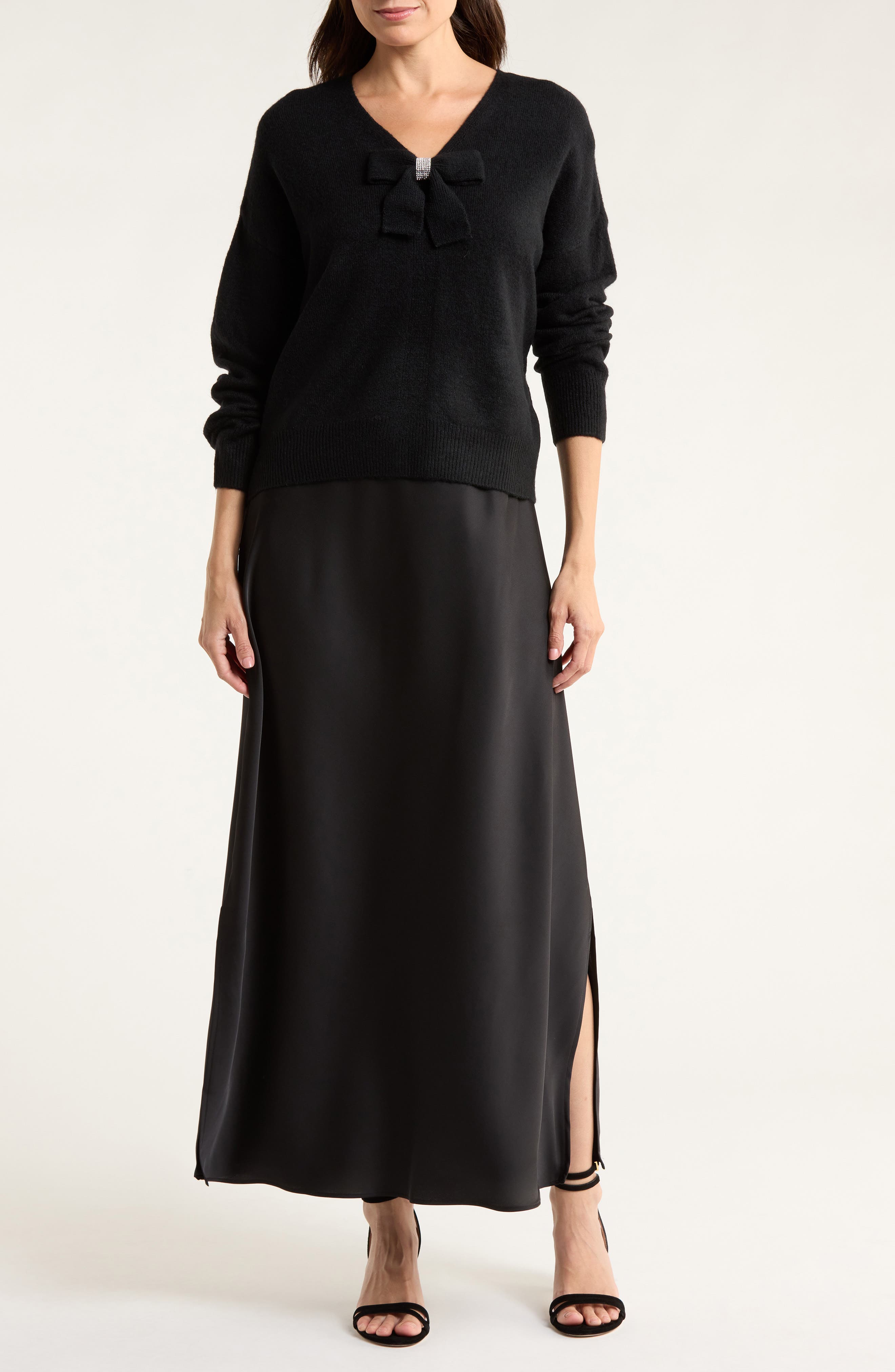 Halogen® Rhinestone Bow Sweater With Slipdress