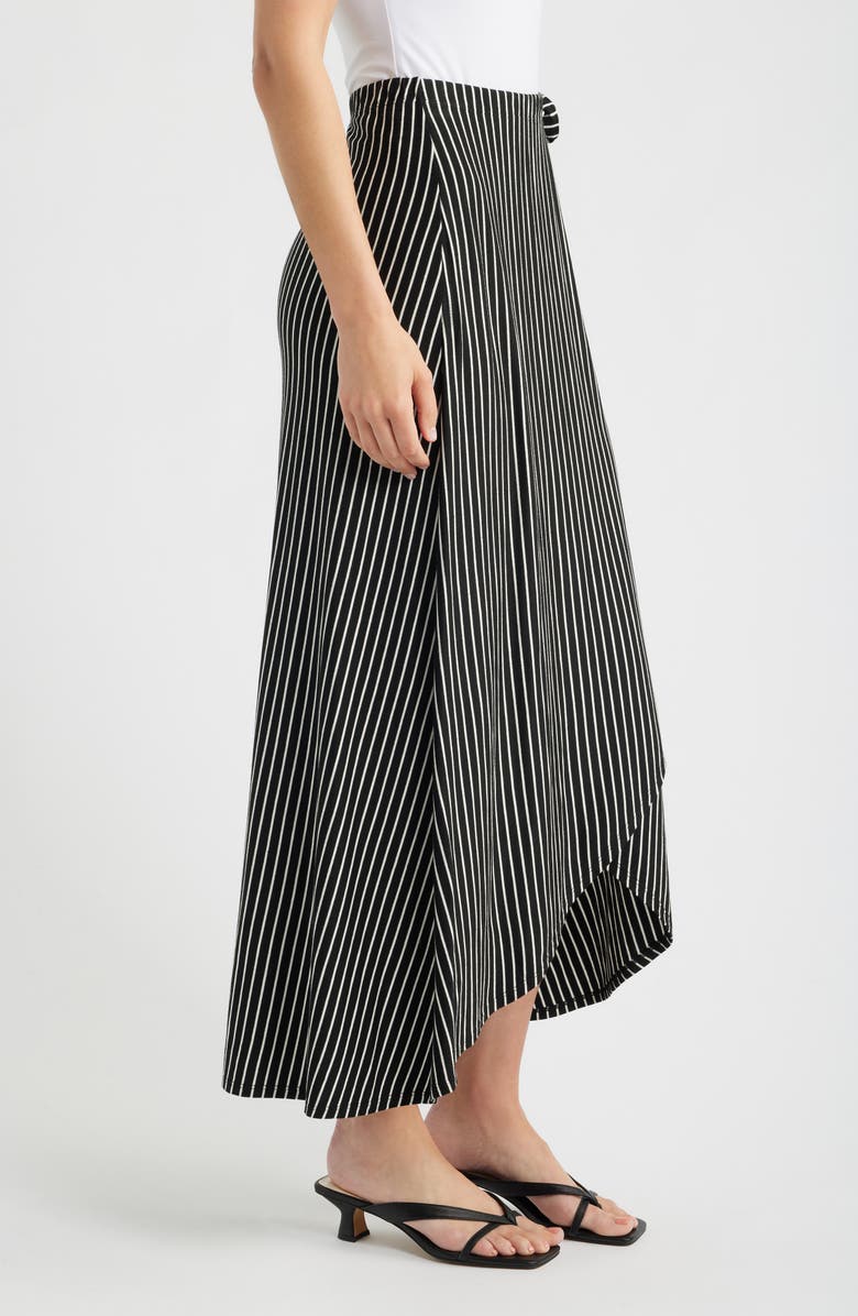 Loveappella Stripe Faux Wrap High-Low Knit Midi Skirt, Alternate, color, Black
