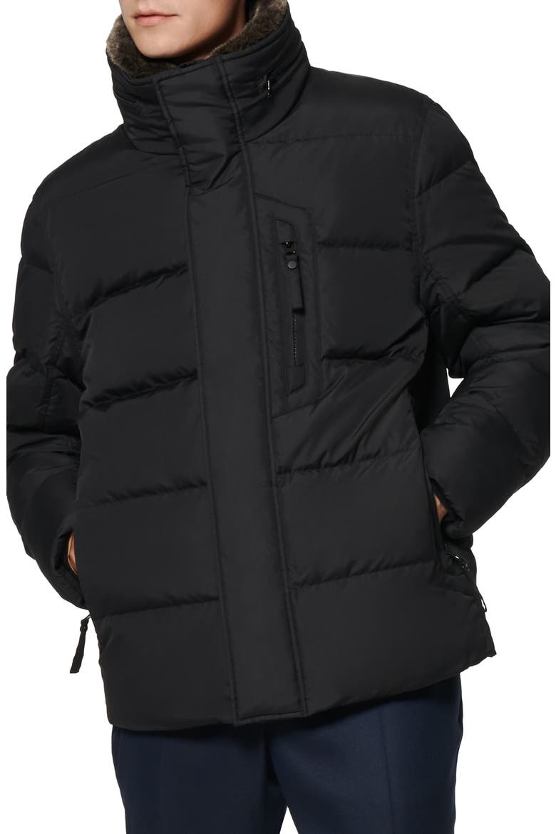 Horizon Down & Feather Coat with Faux Fur Collar, Main, color, BLACK