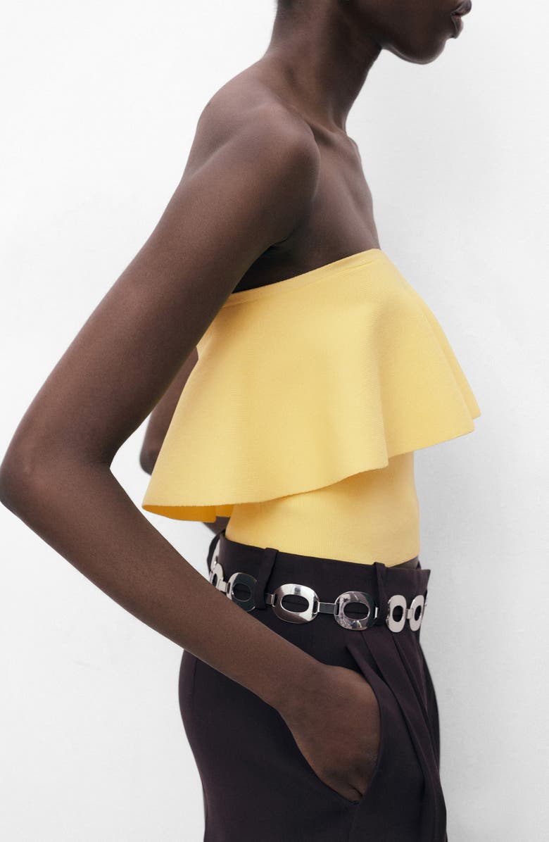 MANGO Ruffle Strapless Crop Top, Alternate, color, Pastel Yellow