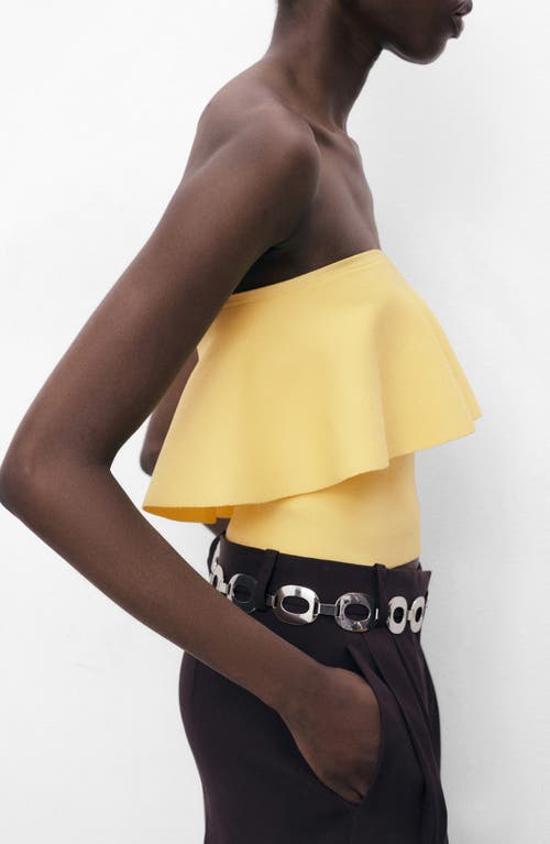 Mango Ruffle Strapless Crop Top In Yellow
