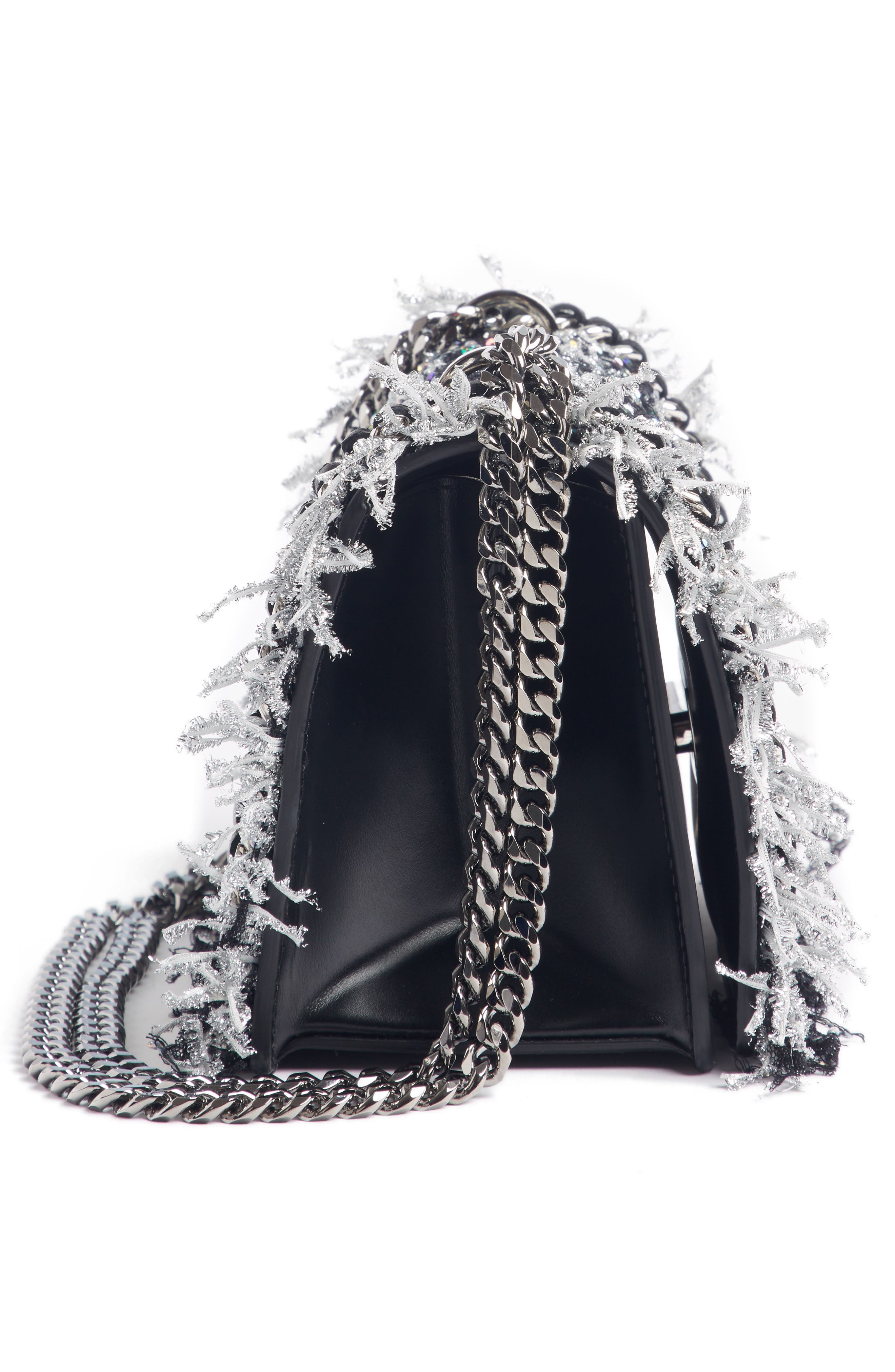 Balmain Metallic Tweed & Leather Box Shoulder Bag, Alternate, color, 