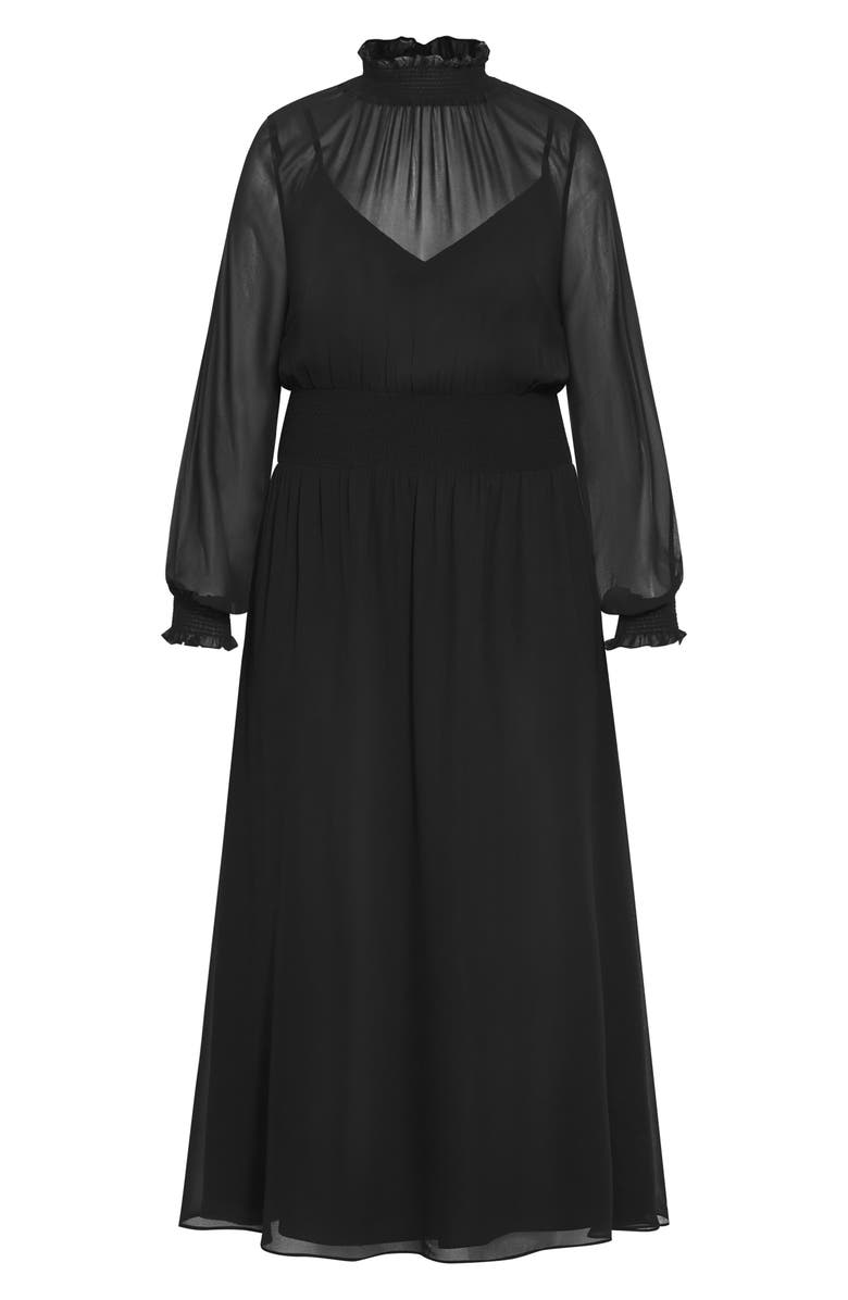 City Chic Portobello Rd Long Sleeve Sheer Mesh Overlay Maxi Dress, Alternate, color,