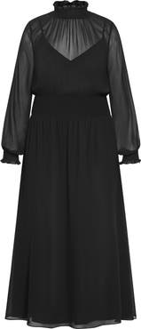 City Chic Portobello Rd Long Sleeve Sheer Mesh Overlay Maxi Dress