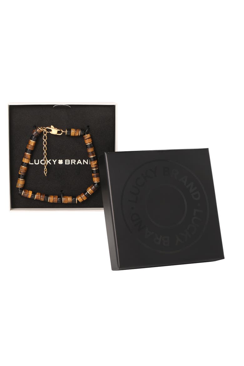Men's Tiger Eye Heishi Bead Bracelet, Gold-Tone Accents, Adjustable, Alternate, color, Brown