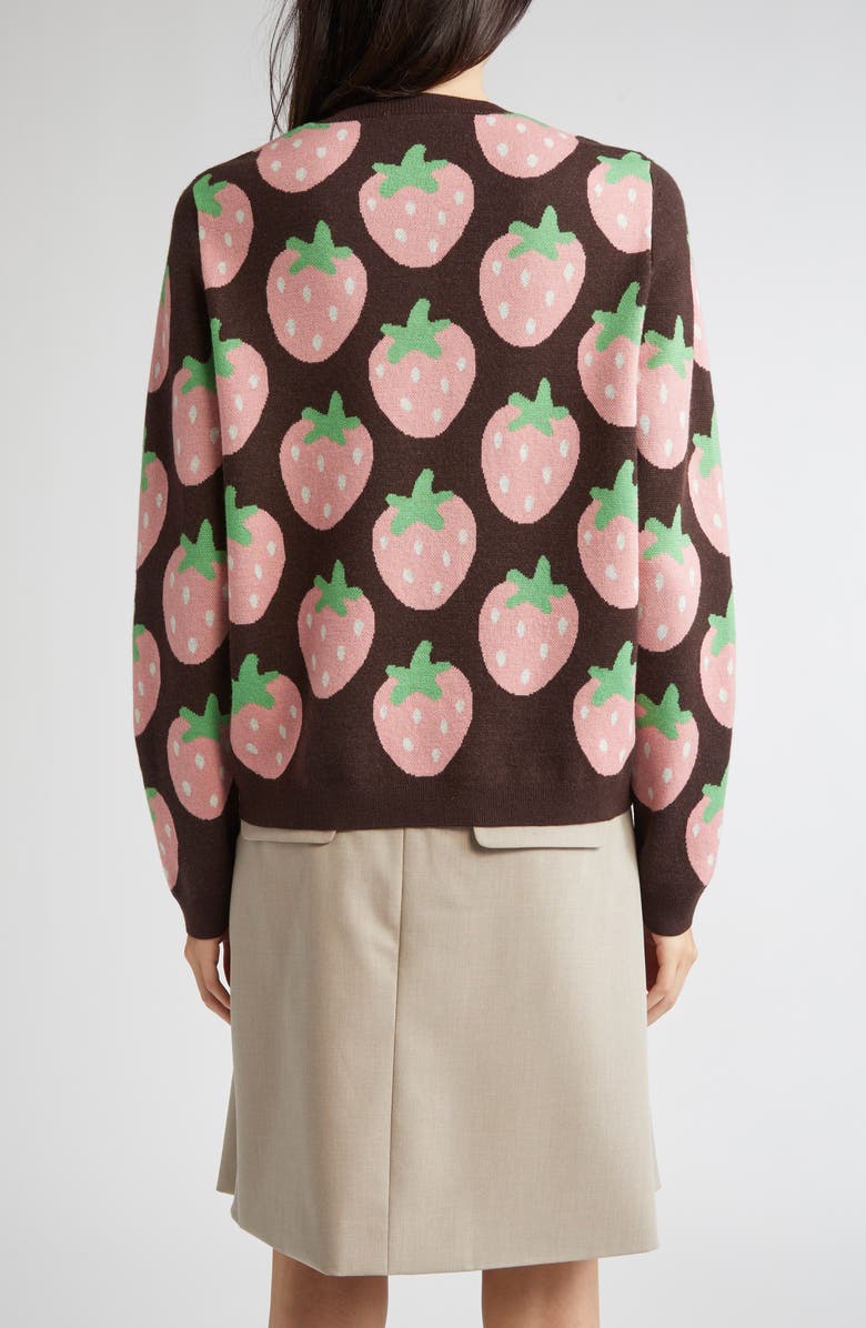 Sandy Liang Eddie Strawberry Jacquard Merino Wool Cardigan, Alternate, color, Brown Multi