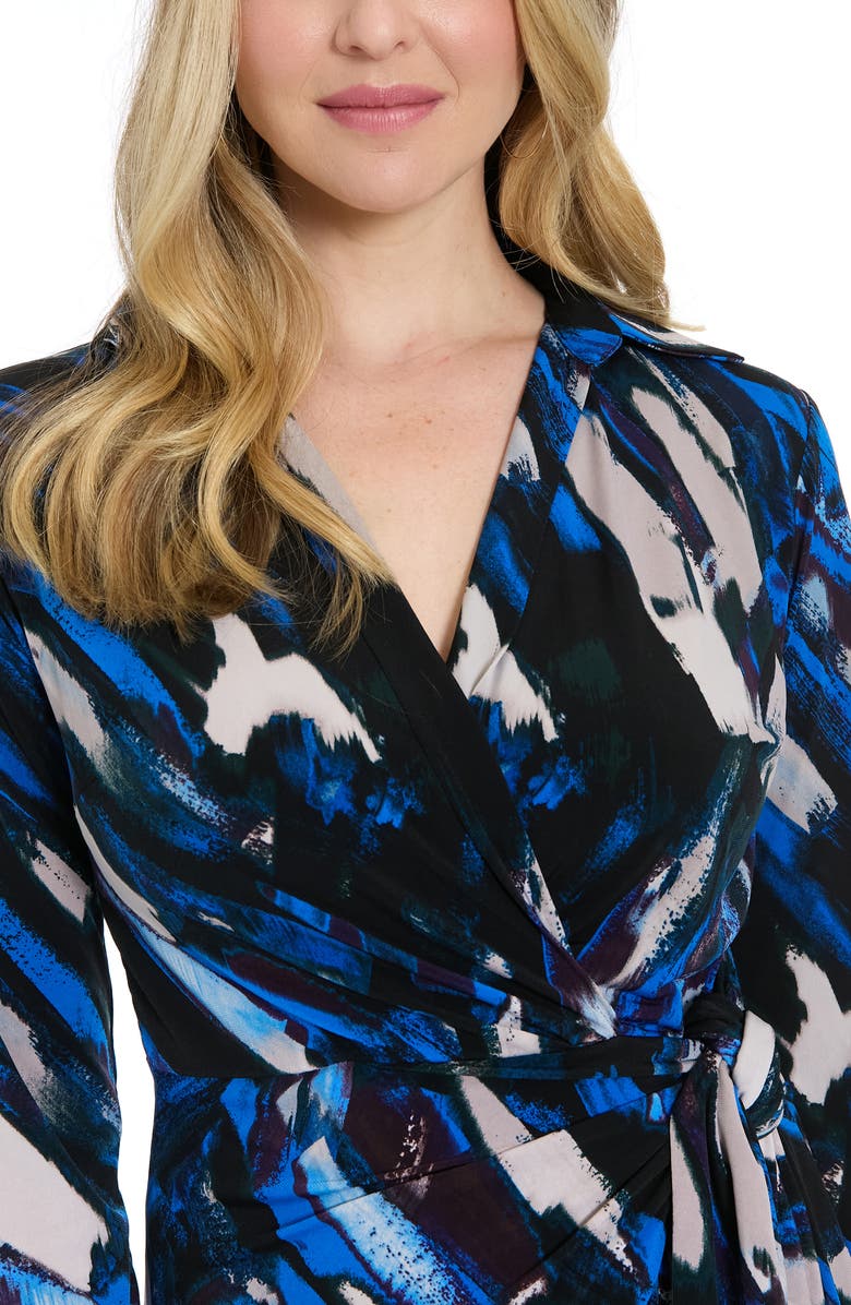 London Times Long Sleeve Faux Wrap Shirtdress, Alternate, color, Black/ Royal