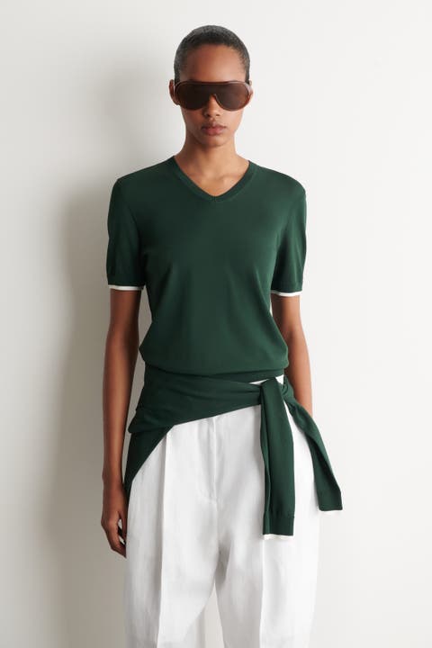Layered-detail Knitted V-neck T-shirt