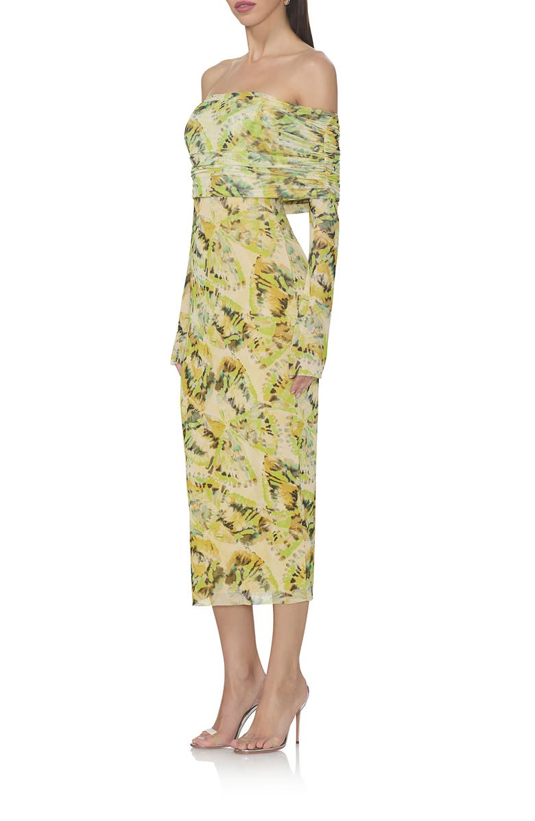 AFRM Cornelia Off the Shoulder Long Sleeve Mesh Midi Dress, Alternate, color, Lime Wing