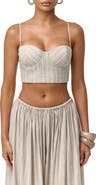 Naked Wardrobe Pinstripe Linen Blend Corset Crop Top