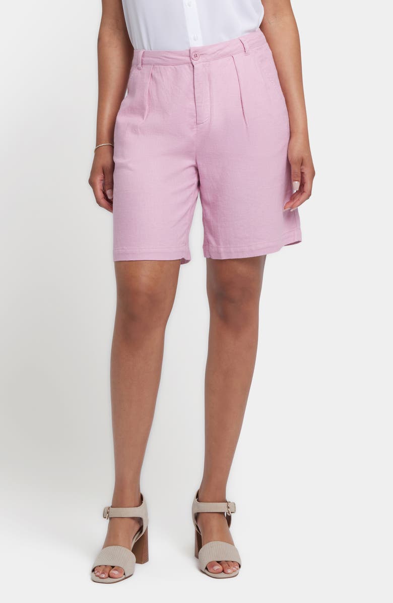 NYDJ Relaxed Pleated Linen Blend Shorts, Main, color, Pink Nectar