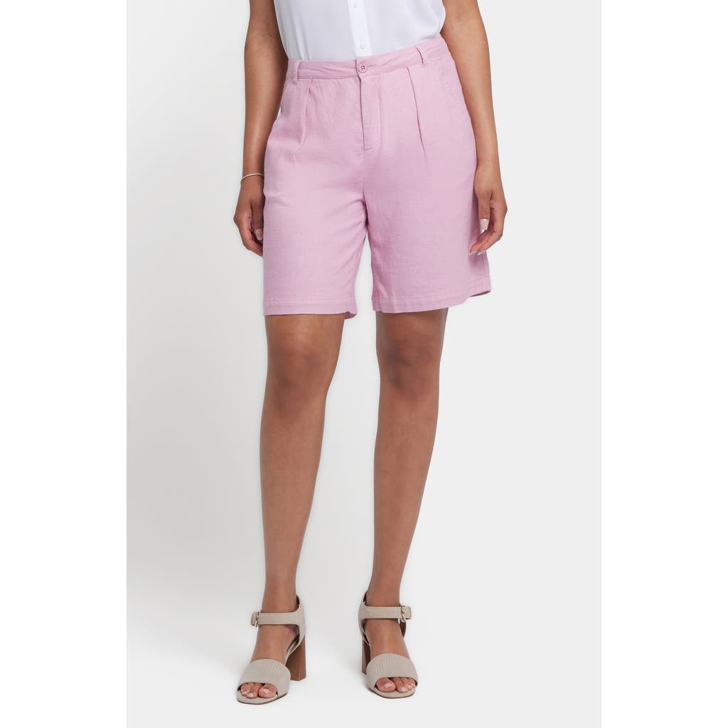 Nydj Relaxed Pleated Linen Blend Shorts In Pink Nectar