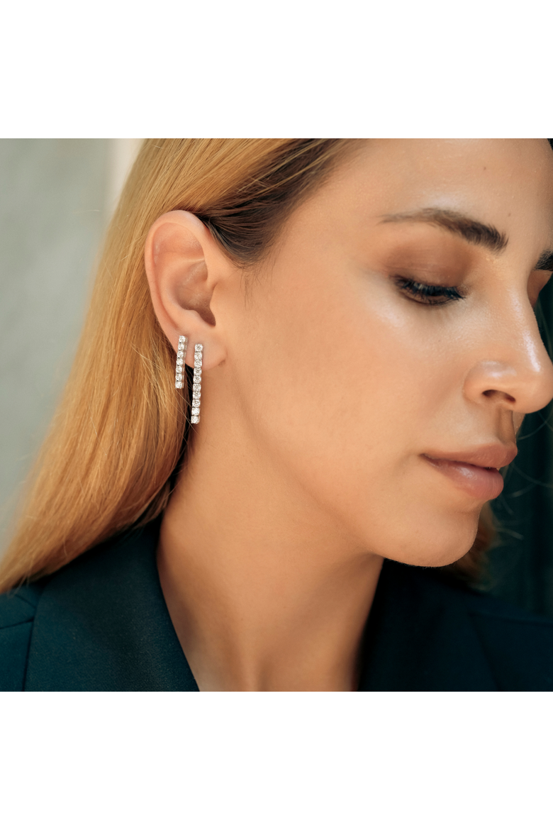 Sterling Silver Tennis Earring - Single, Alternate, color, Silver