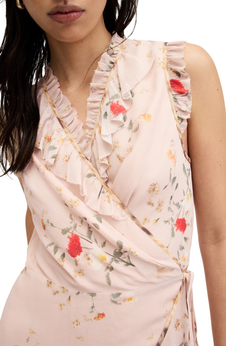 AllSaints Ari Kora Floral Print Wrap Dress, Alternate, color, Dusty Pink
