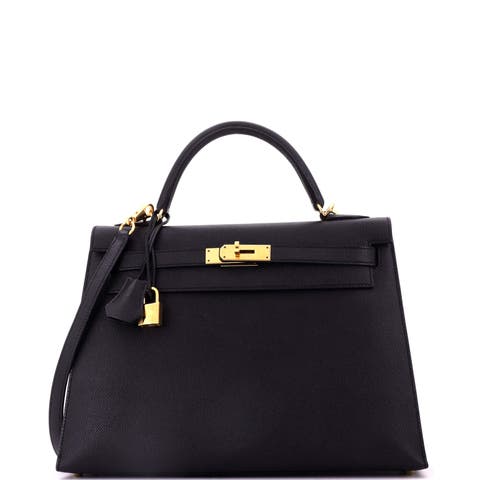 Kelly Handbag Black Epsom with Gold Hardware 32