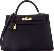 Pre-Owned Hermes Kelly Handbag Black Epsom with Gold Hardware 32