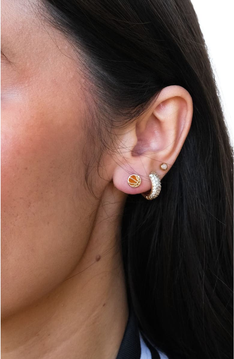 Nickel & Suede Basketball Stud Earrings, Alternate, color, Orange / Gold