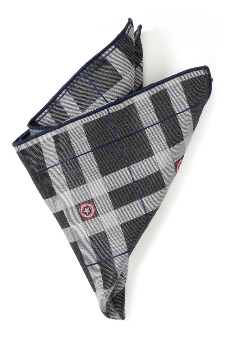 Marvel Captain America Plaid Silk Pocket Square, Main, color, GRAY