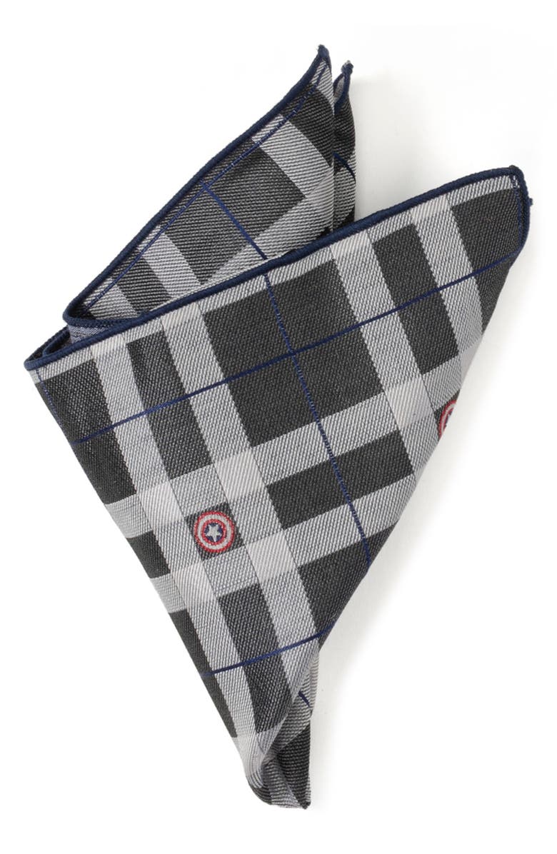 Cufflinks, Inc. Marvel Captain America Plaid Silk Pocket Square, Main, color, Gray