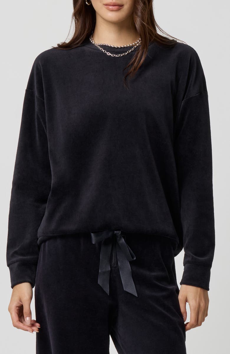 Florence by Mills Crewneck Velour Sweatshirt, Main, color, Black