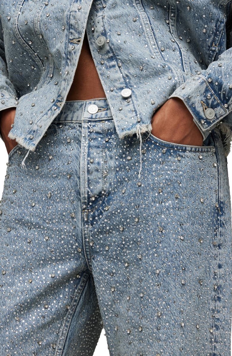 AllSaints Wendel Crystal Fray Hem Straight Leg Jeans, Alternate, color,