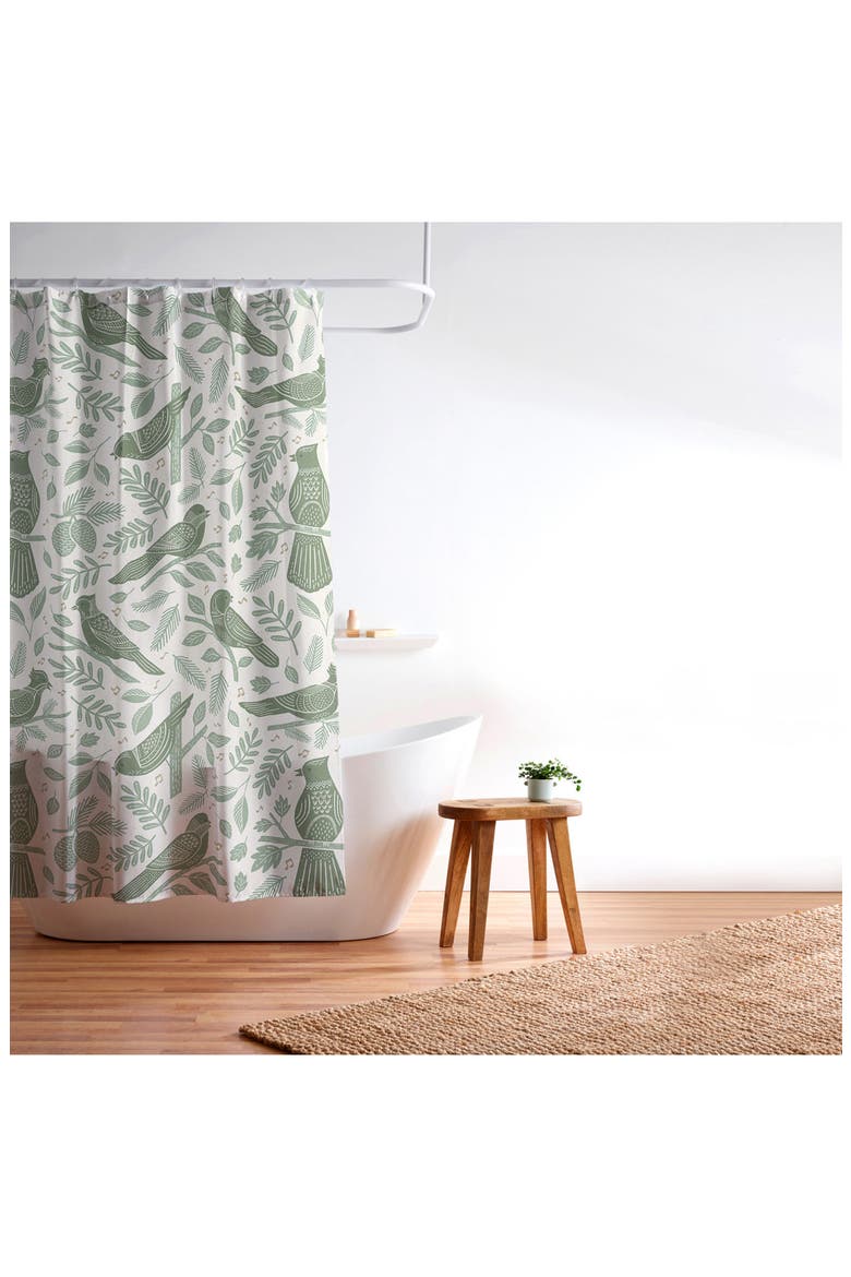 Carey Copeland Song Birds Shower Curtain, Alternate, color, GREEN