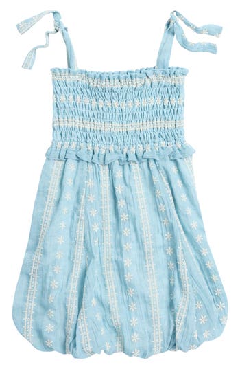Ava & Yelly Kids' Gingham Smocked Seersucker Bubble Dress In Chambray