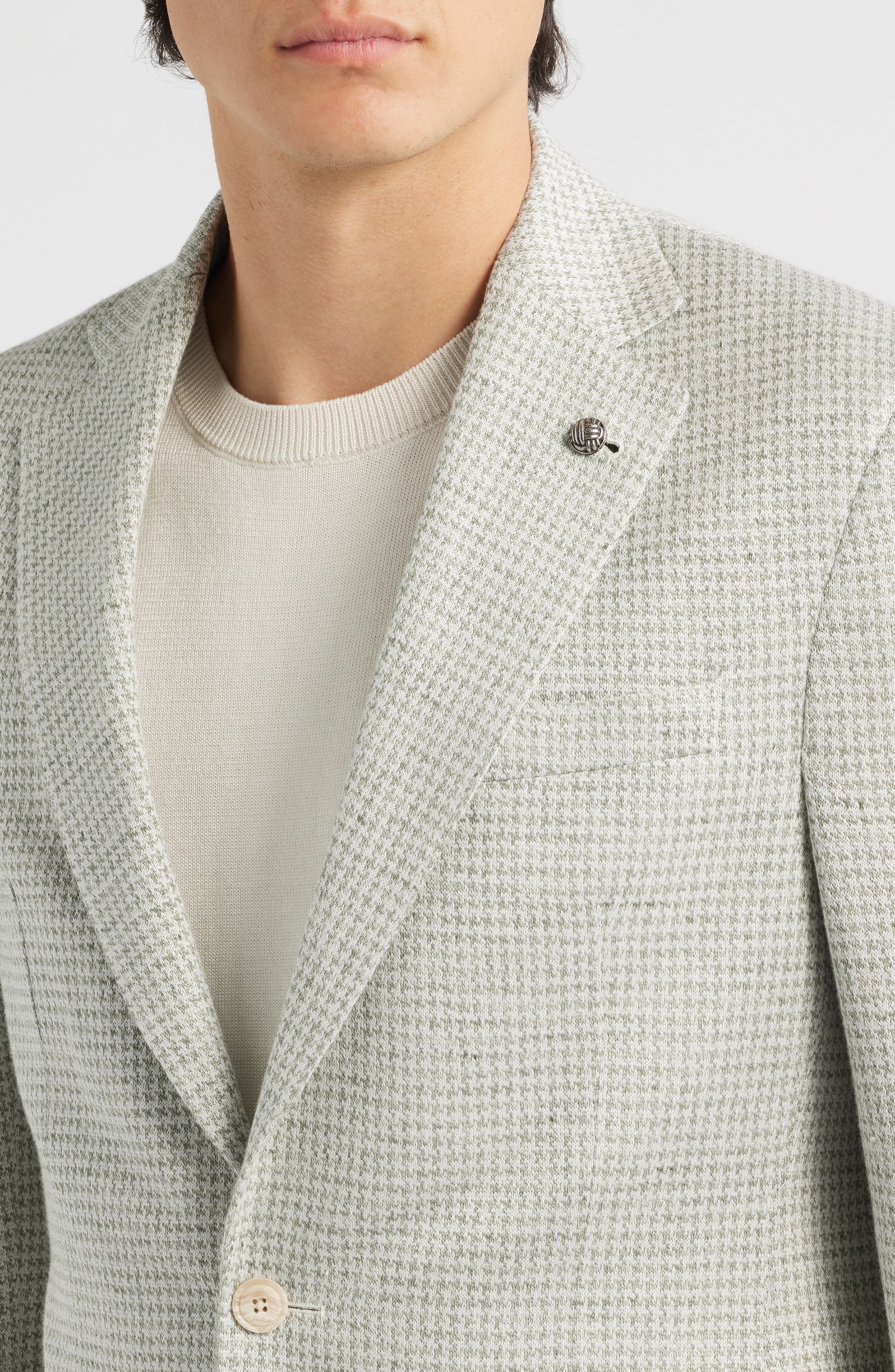 Jack Victor Hampton Cream & Green Houndstooth Knit Linen & Cotton Sport Coat — фото 4