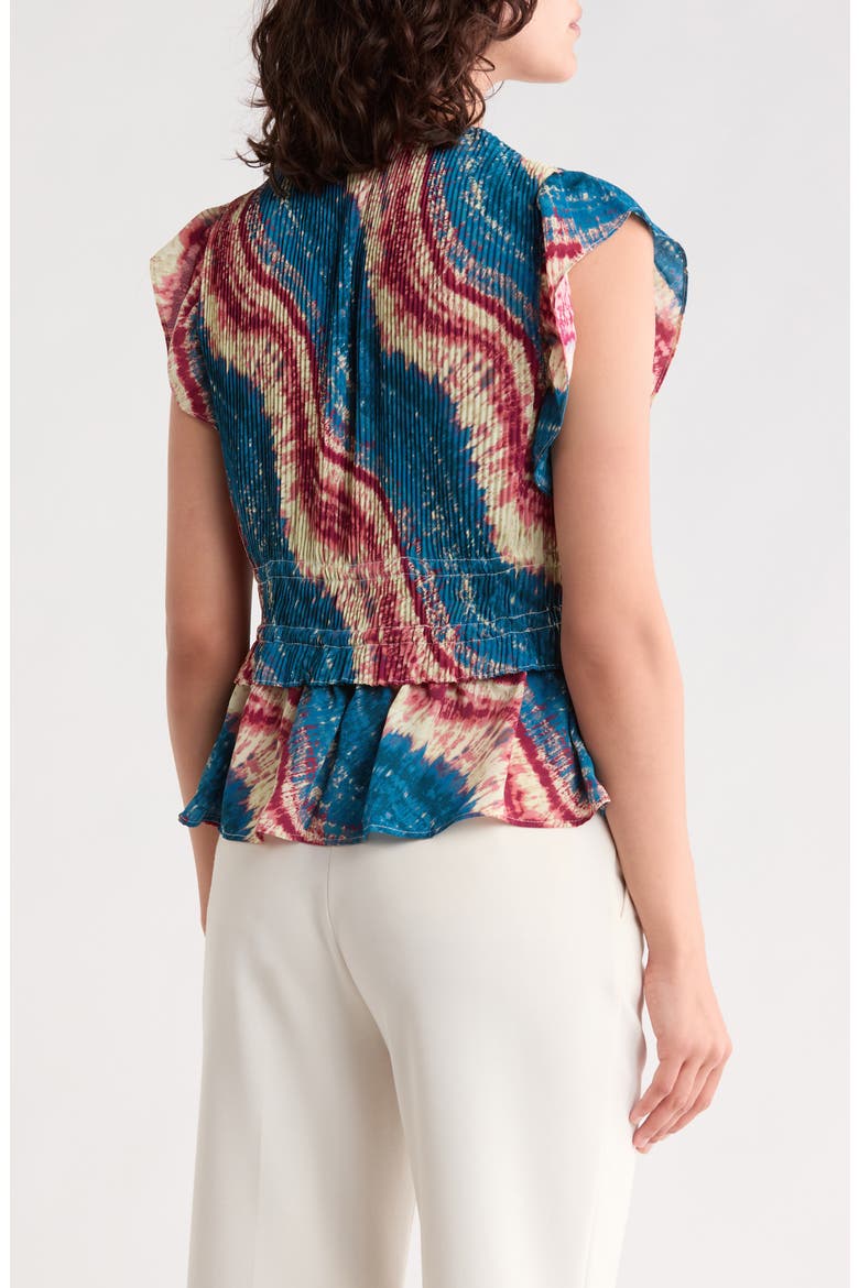Tie Dye Cap Sleeve Peplum Top, Alternate, color, BLUES REDS