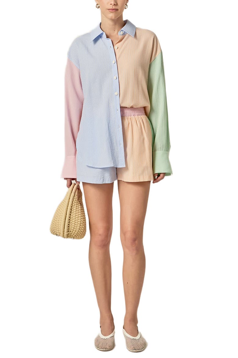 Colorblock Stripe Pull-On Shorts, Alternate, color, MULTI