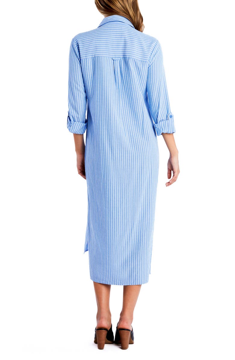 Billy T Take a Chance Stripe Long Sleeve Linen Blend Shirtdress, Alternate, color, Denim Blue Stripes