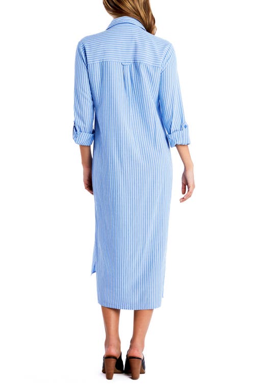 Billy T Take A Chance Stripe Long Sleeve Linen Blend Shirtdress In Denim Blue Stripes