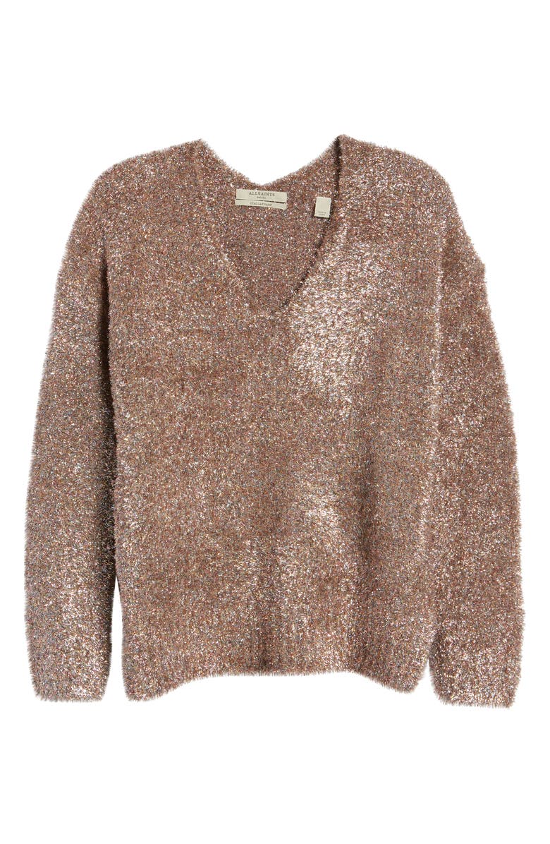 AllSaints Sparkle V-Neck Sweater, Alternate, color, 