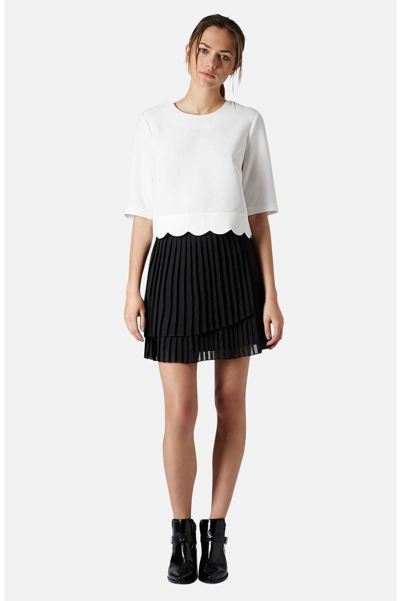 Crepe Scallop Hem Top, Alternate, color, IVORY