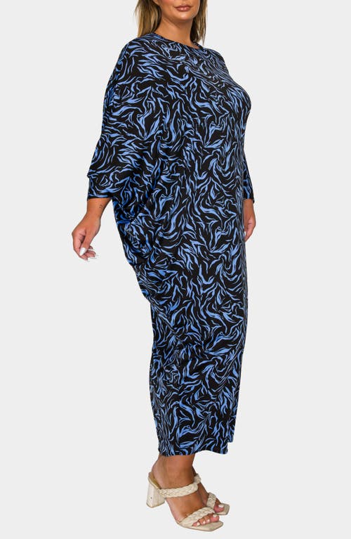 L I V D Jessica Asymmetric Long Sleeve Maxi Dress In Blue